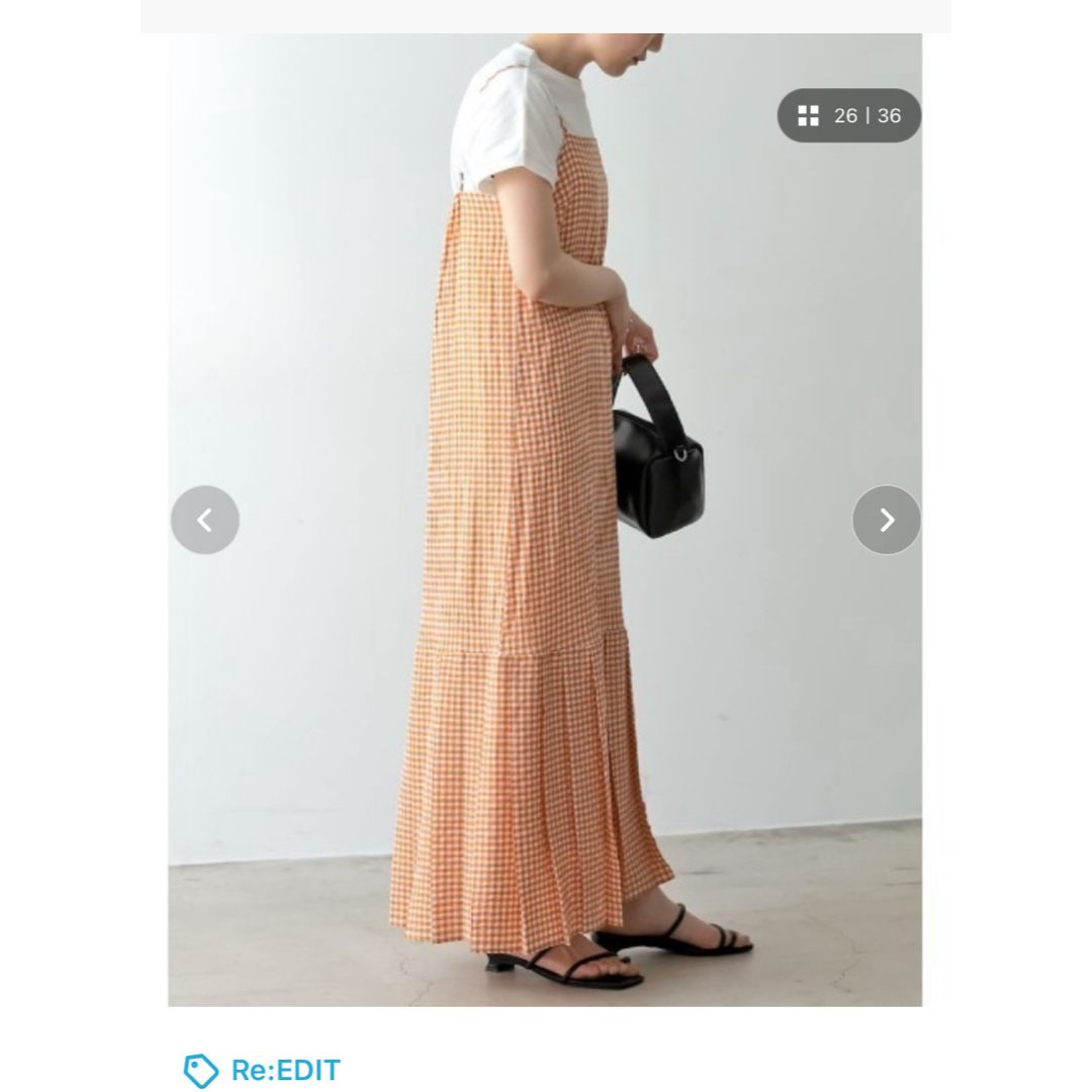 Re:EDIT(リエディ)のギンガムチェック裾プリーツキャミワンピ レディースのワンピース(ロングワンピース/マキシワンピース)の商品写真