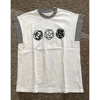 レディース  半袖Tシャツ カットソー トップス 白 黒 花 ボーダー(カットソー(半袖/袖なし))