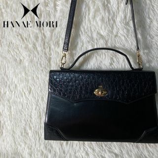 ハナエモリ(HANAE MORI)の美品 90s ハナエモリ ハンド ショルダーバッグ クロコ型押し レザー(ショルダーバッグ)