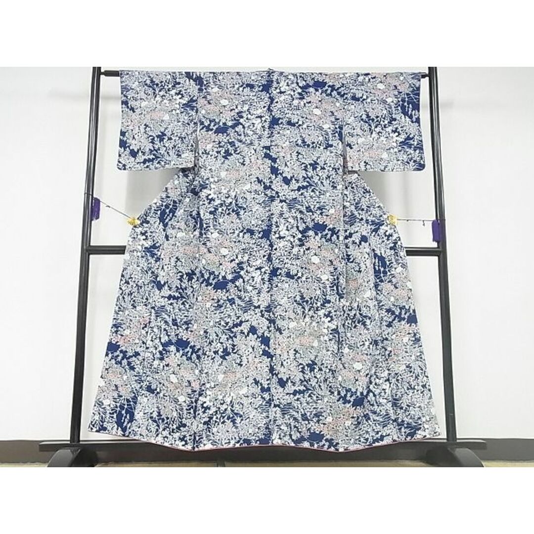 平和屋川間店■上質な小紋　草花文　着丈153.5cm　裄丈62cm　正絹　逸品　B-zg2550 レディースの水着/浴衣(着物)の商品写真