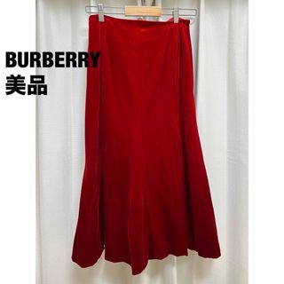 バーバリー(BURBERRY)の美品BURBERRYバーバリーロンドン フレアスカート ベロア レッド38（M）(ロングスカート)