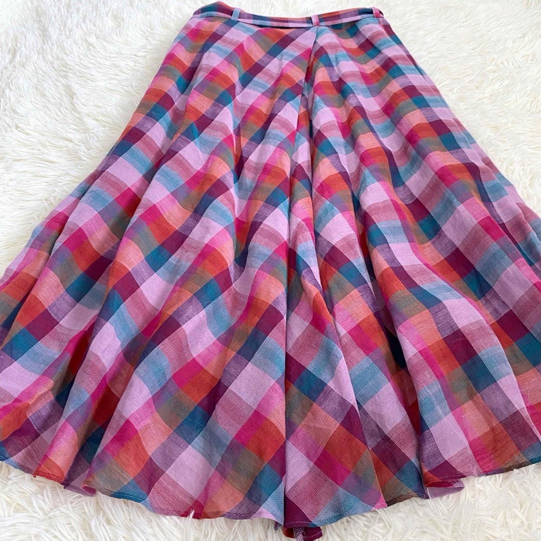 BEARDSLEY(ビアズリー)のビアズリー リネン チェック リボン ラップ風スカート ロング マルチカラー レディースのスカート(ロングスカート)の商品写真
