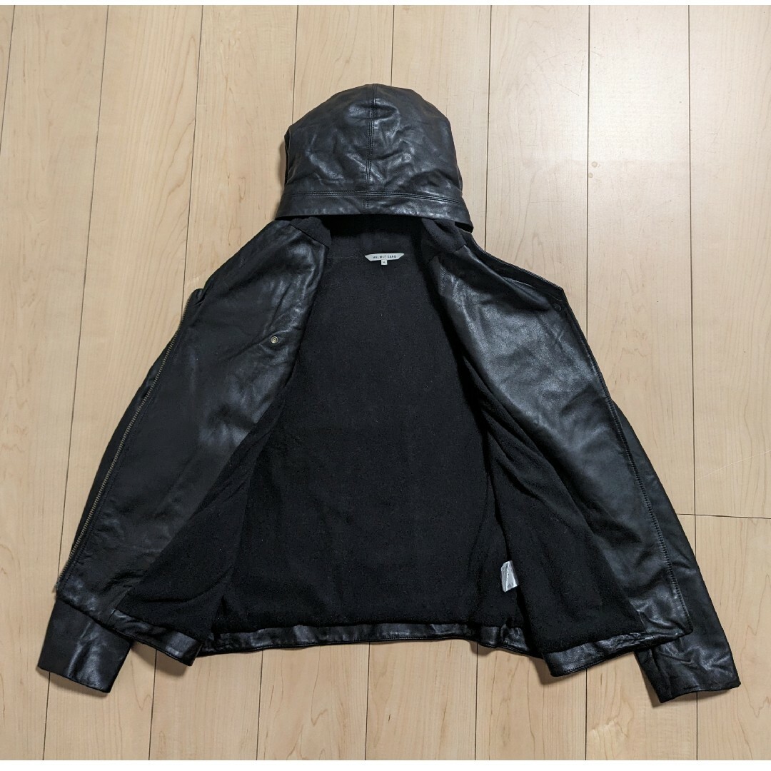 HELMUT LANG(ヘルムートラング)のXL 良品 HELMUT LANG HOODED LT JK ブラック 黒 レディースのジャケット/アウター(ライダースジャケット)の商品写真