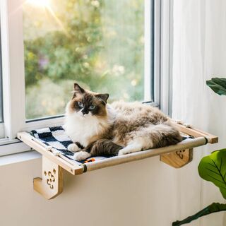 【色: チェッカーボード柄】MEWOOFUN 猫ベッド 窓用 ハンモック 木製 (猫)