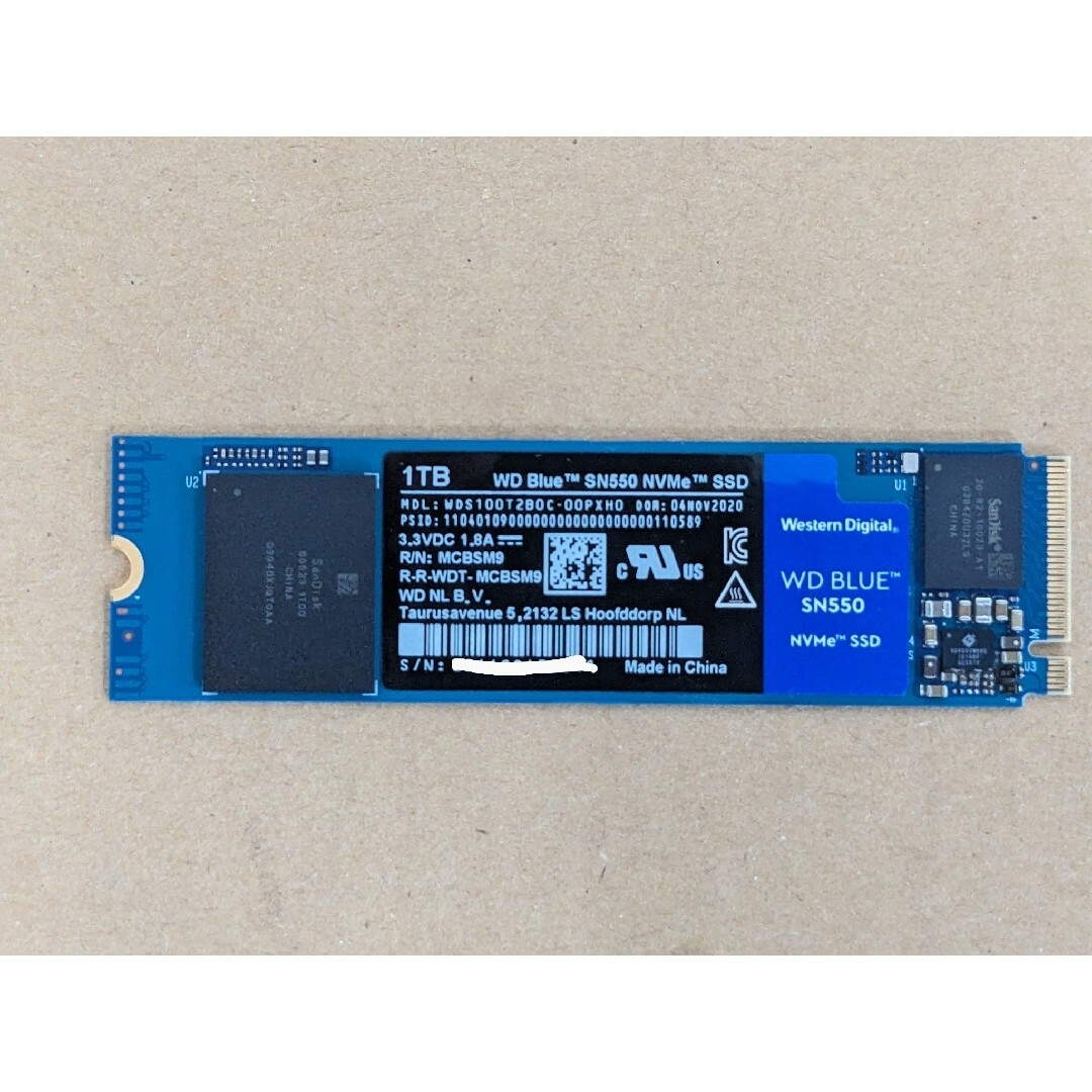 Western Digital(ウェスタンデジタル)のWD Blue SN550 M.2 NVMe接続SSD 1TB スマホ/家電/カメラのPC/タブレット(PCパーツ)の商品写真