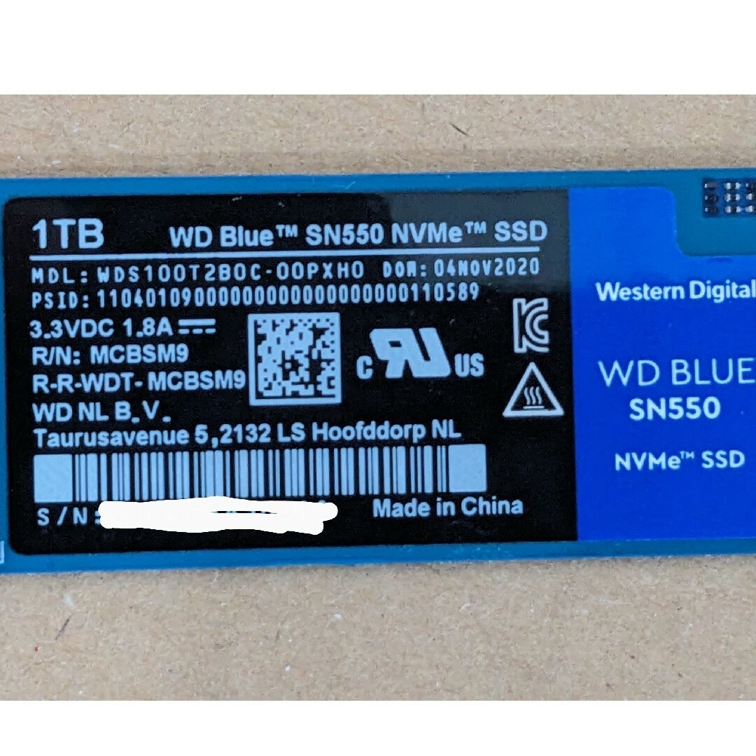 Western Digital(ウェスタンデジタル)のWD Blue SN550 M.2 NVMe接続SSD 1TB スマホ/家電/カメラのPC/タブレット(PCパーツ)の商品写真