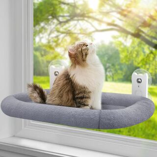 【色: グレー】HAPPYMATE 猫用ハンモック、猫窓ベッド、日光浴 猫の休憩(猫)