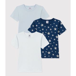 プチバトー(PETIT BATEAU)の新品未使用　プチバトー　10a 半袖肌着3枚組　ネイビースター(下着)