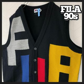 フィラ(FILA)の入手困難 90s FILA ニット デザイン ベスト デカロゴ ウール 美品(ベスト)