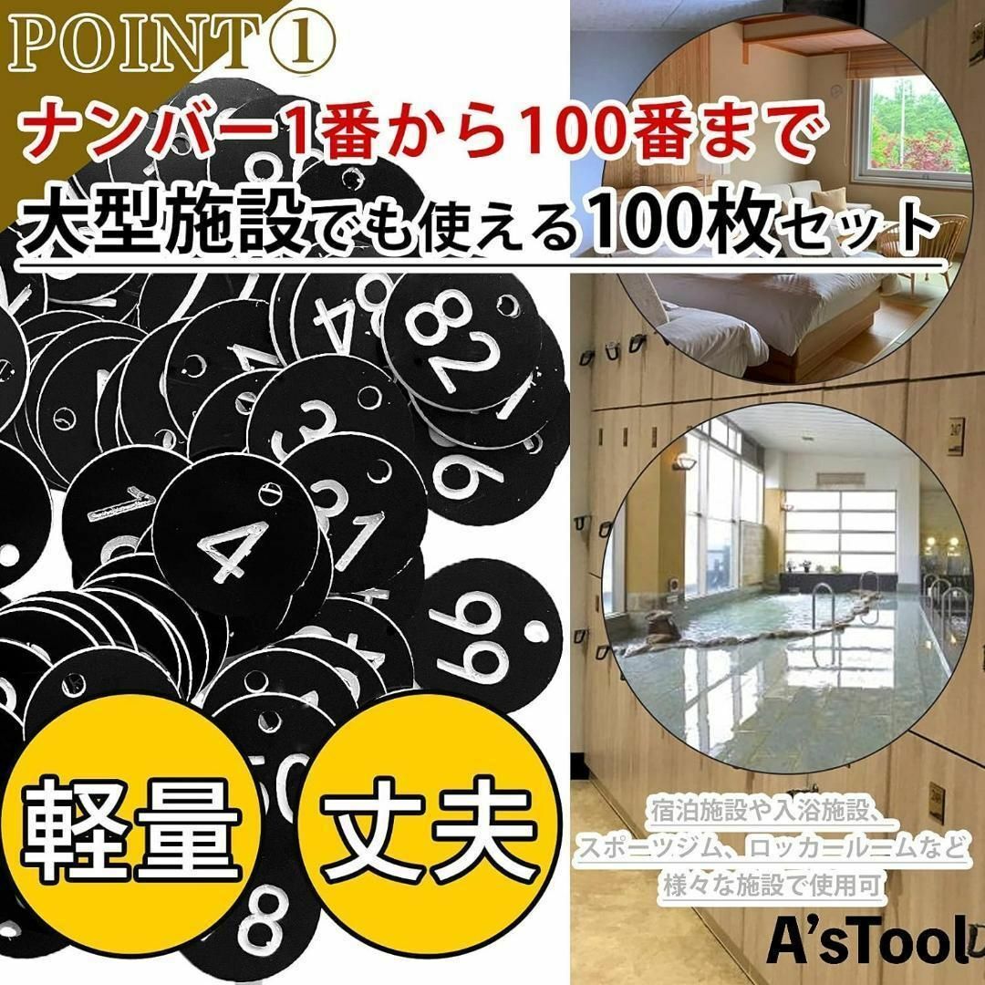 1〜100まで⭐️番号札 プラスチック 番号タグ ナンバー札 ロッカー クローク インテリア/住まい/日用品のオフィス用品(店舗用品)の商品写真