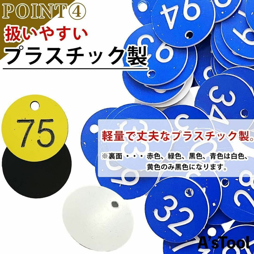 1〜100まで⭐️番号札 プラスチック 番号タグ ナンバー札 ロッカー クローク インテリア/住まい/日用品のオフィス用品(店舗用品)の商品写真