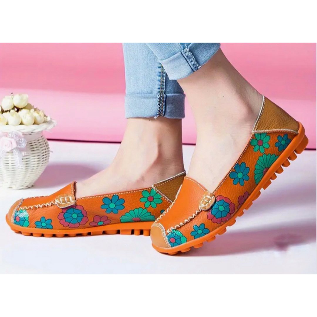 花柄ローファー フラットシューズ レディースの靴/シューズ(ローファー/革靴)の商品写真