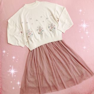 earth music & ecology - ☆earth music&ecology☆お花刺繍ニット＆チュールスカート☆