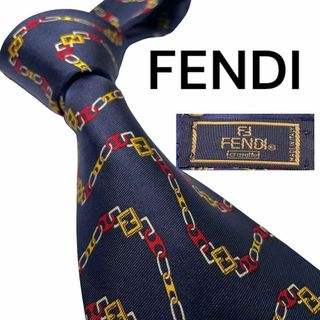 フェンディ(FENDI)の591✨美品✨FENDI ネクタイ　ズッカ柄　チェーン柄　厚め　ネイビー　高級感(ネクタイ)