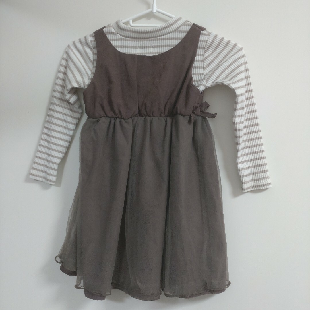 ワンピース　コーディロイ　茶色　チュールスカート　110 キッズ/ベビー/マタニティのキッズ服女の子用(90cm~)(ワンピース)の商品写真