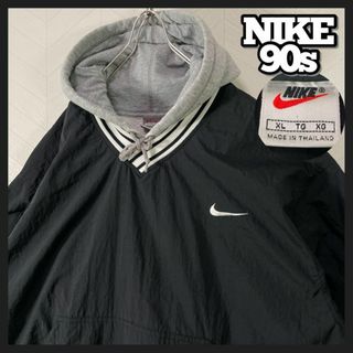 ナイキ(NIKE)の美品 90s NIKE ナイロンジャケット プルオーバー スモールスウッシュ 黒(ナイロンジャケット)