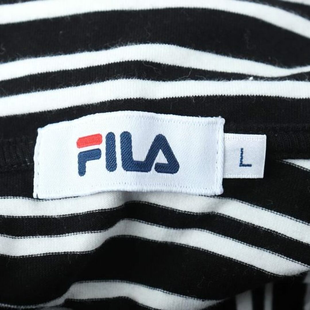 FILA(フィラ)のフィラ 長袖Tシャツ ハーフジップ ボーダー柄 ゴルフウエア レディース Lサイズ ブラック×ホワイト FILA レディースのトップス(Tシャツ(長袖/七分))の商品写真