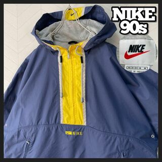 ナイキ(NIKE)の超激レア NIKE 90s ハーフジップ ナイロン プルオーバー フーディ 刺繍(ナイロンジャケット)