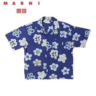 ユニクロ(UNIQLO)のUNIQLO X MARNI ネイビー オーバーサイズオープンカラーシャツ(シャツ)