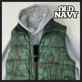 希少 OLD NAVY オールドネイビー 中綿 ベスト 迷彩 カモフラ ナイロン(ダウンベスト)