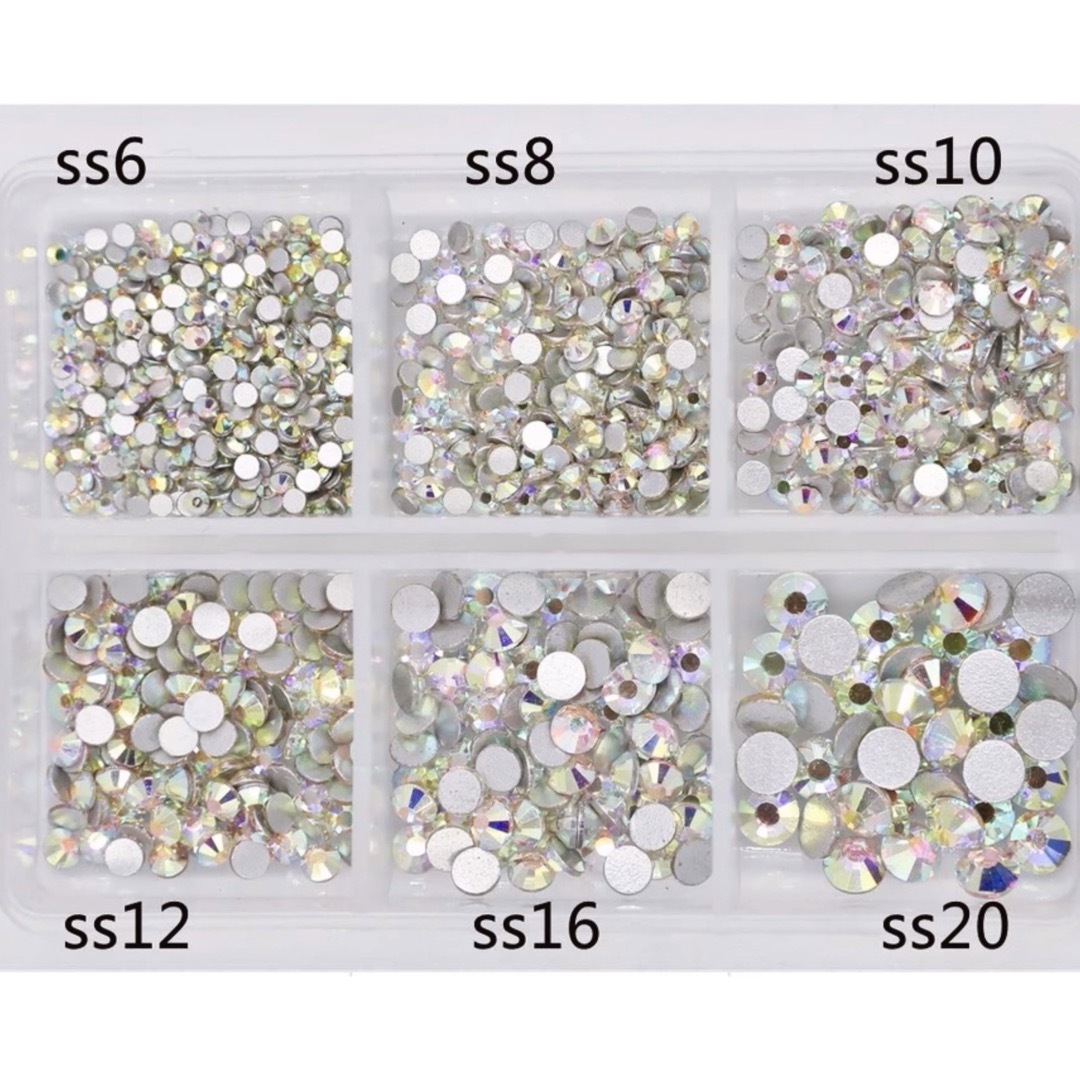 AAA級 オーロラ クリスタル ガラス ラインストーン 6サイズ入り 約418粒 ハンドメイドの素材/材料(各種パーツ)の商品写真