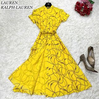 ラルフローレン(Ralph Lauren)の極美品☆ローレンラルフローレン チェーン柄 マキシ丈 バンドカラー ワンピース(ロングワンピース/マキシワンピース)