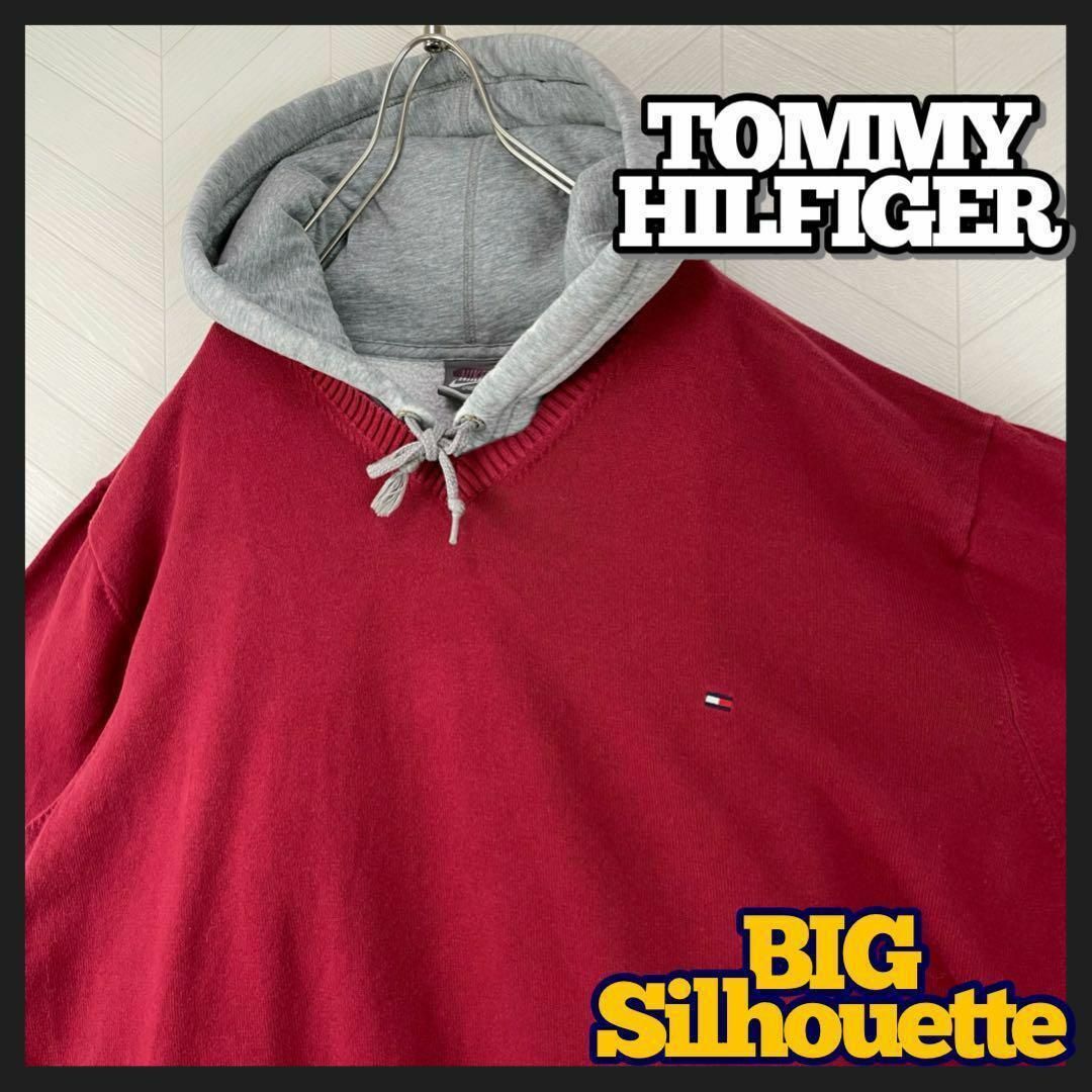 TOMMY HILFIGER(トミーヒルフィガー)のトミーヒルフィガー コットン100% ニット Vネック オーバーサイズ 刺繍ロゴ メンズのトップス(ニット/セーター)の商品写真