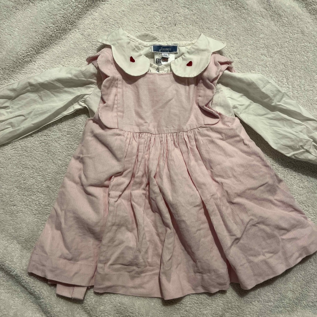 Jacadi(ジャカディ)のジャカディ　ワンピース　ハート刺繍シャツセット キッズ/ベビー/マタニティのベビー服(~85cm)(ワンピース)の商品写真