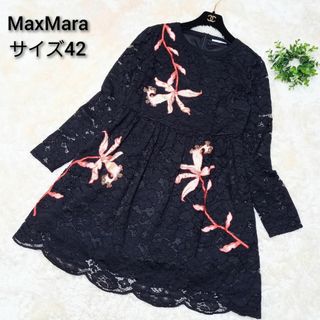 マックスマーラ(Max Mara)の＜大きいサイズ★美品＞iBLUES　ワンピース　サイズ42　総レース　花柄刺繍(ひざ丈ワンピース)