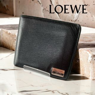 ロエベ LOEWE 二つ折り財布 コンパクトウォレット レザー 黒 メタルロゴ