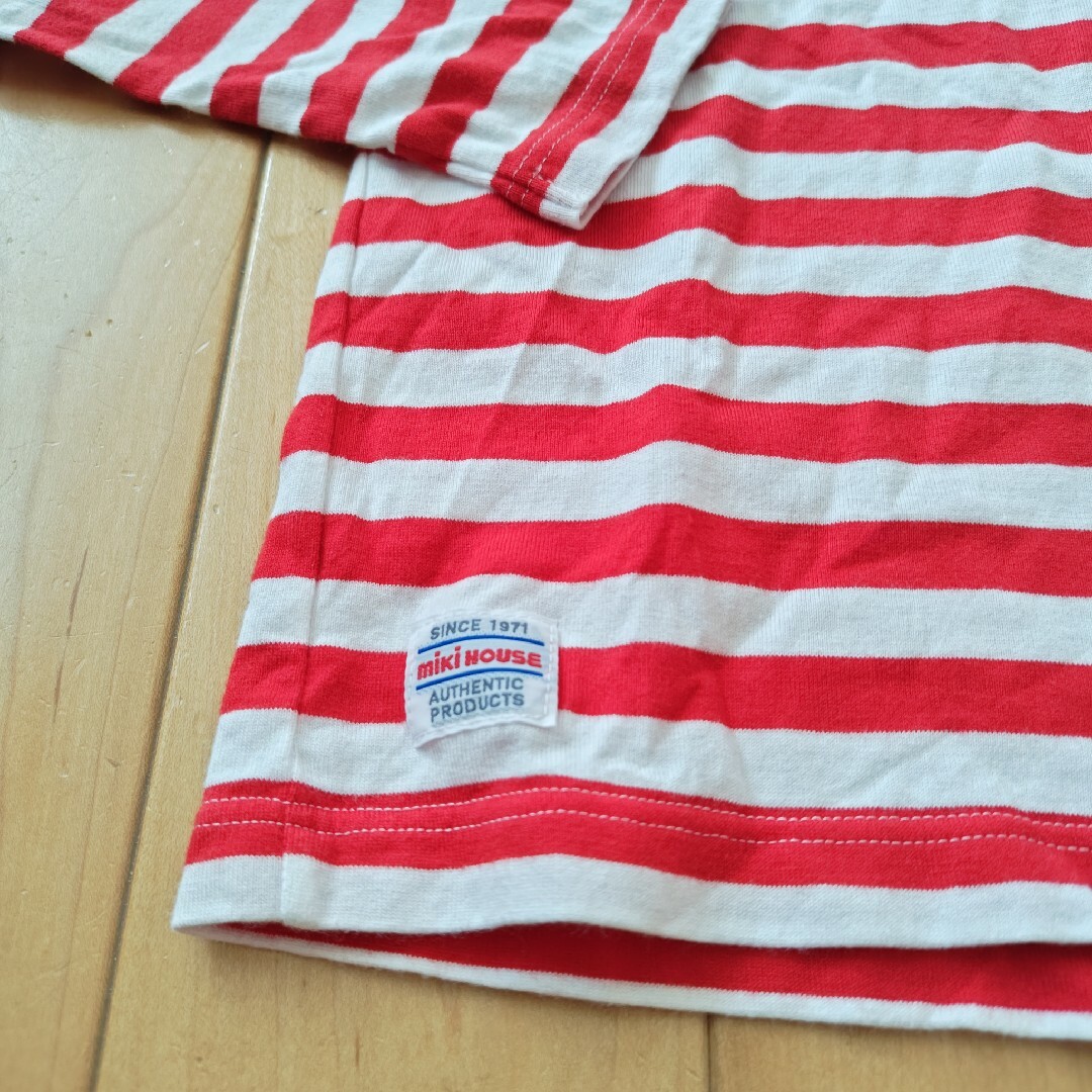 mikihouse(ミキハウス)のMH 赤白ボーダー ロンT 130 キッズ/ベビー/マタニティのキッズ服女の子用(90cm~)(Tシャツ/カットソー)の商品写真
