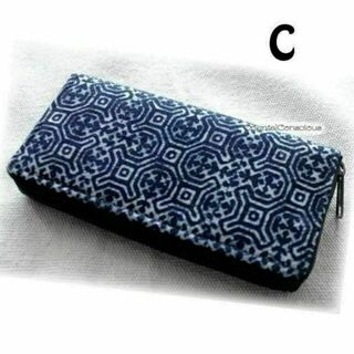 藍染め柄・１３ポケット・長財布C☆(長財布)