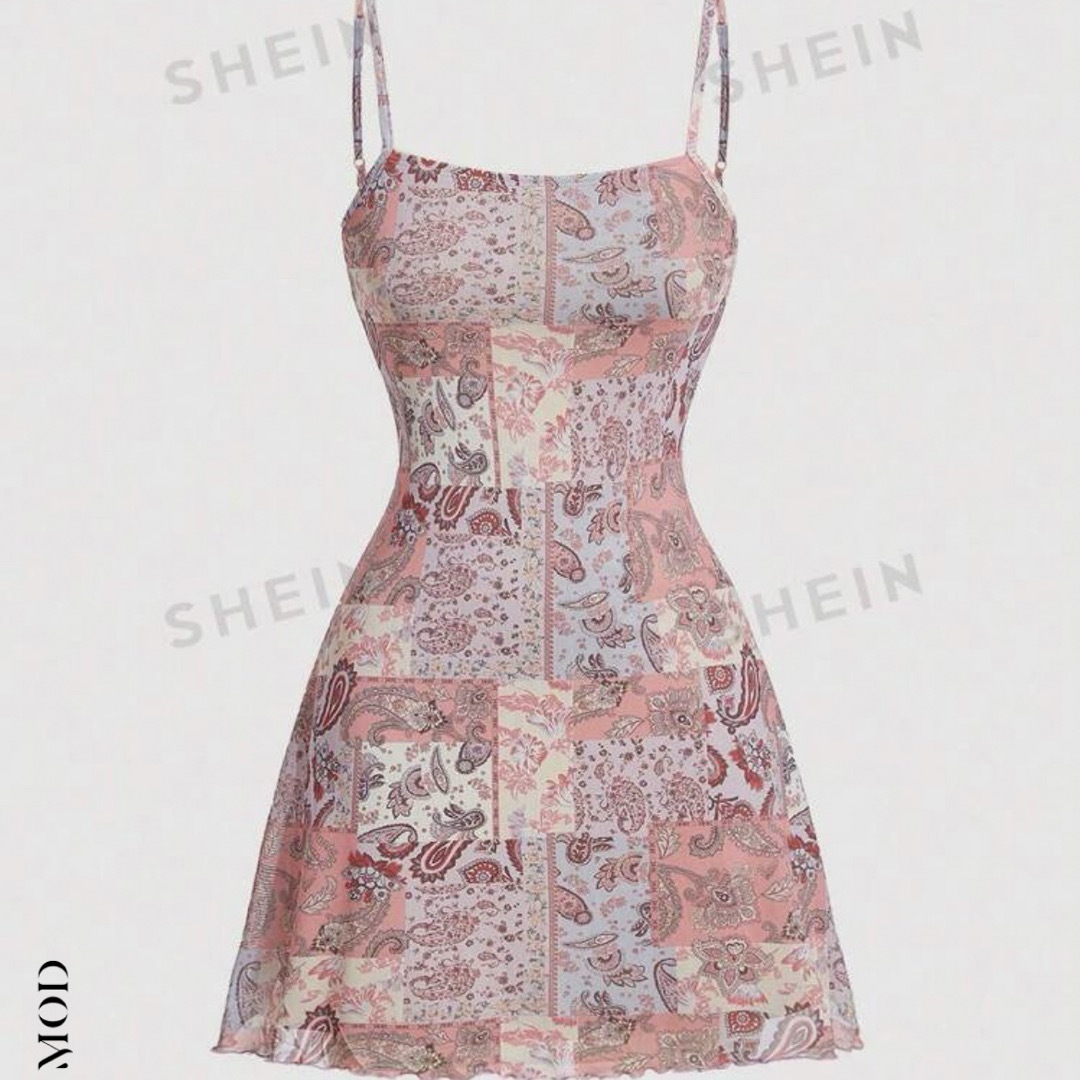 SHEIN(シーイン)のSHEIN MOD ペイズリー パッチワークプリント キャミドレス レディースのワンピース(ミニワンピース)の商品写真