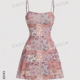 シーイン(SHEIN)のSHEIN MOD ペイズリー パッチワークプリント キャミドレス(ミニワンピース)