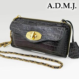 エーディーエムジェイ(A.D.M.J.)の◎極美品◎ADMJ チェーンウォレット お財布ショルダー クロコ型押し 長財布(財布)