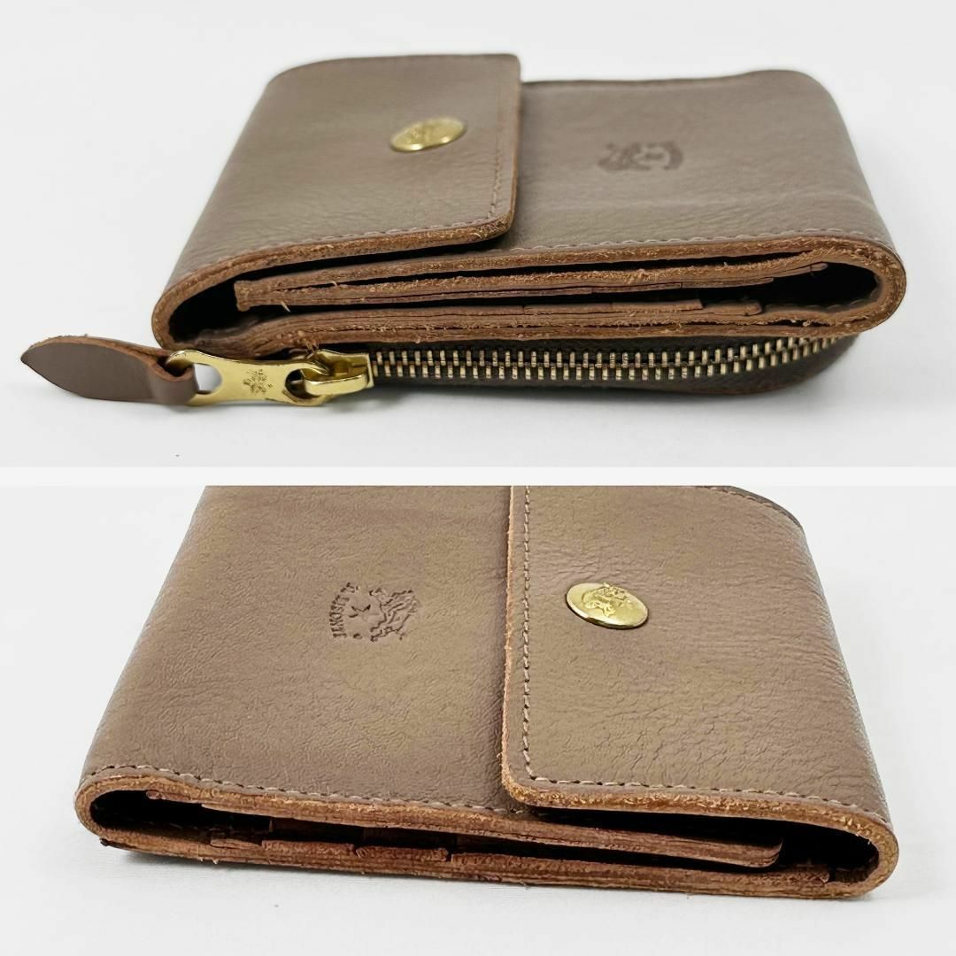 IL BISONTE(イルビゾンテ)の極美品◎イルビゾンテ 三つ折り財布 グレー 金ボタン ゴールドボタン ミニ財布 レディースのファッション小物(財布)の商品写真
