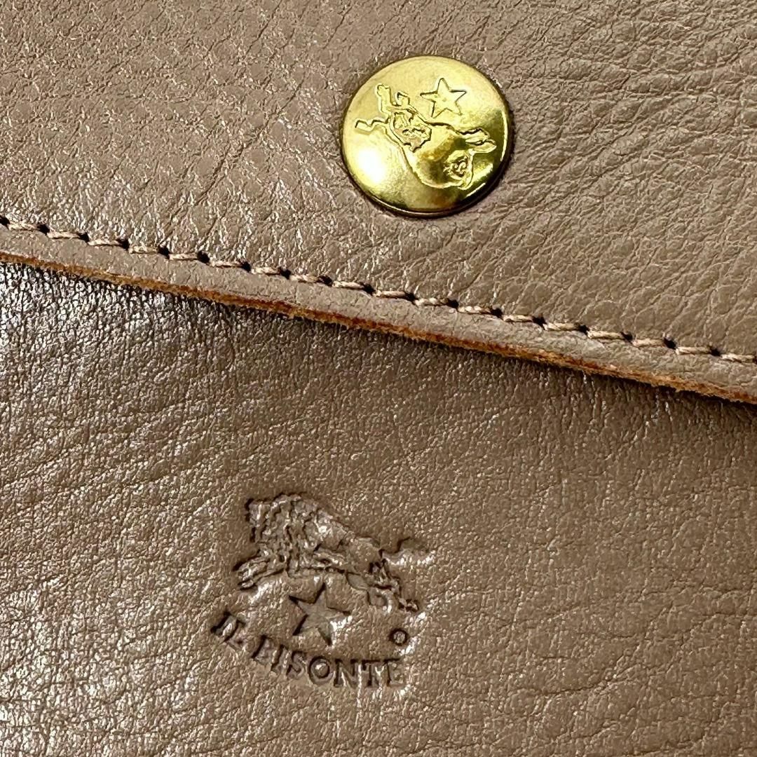 IL BISONTE(イルビゾンテ)の極美品◎イルビゾンテ 三つ折り財布 グレー 金ボタン ゴールドボタン ミニ財布 レディースのファッション小物(財布)の商品写真