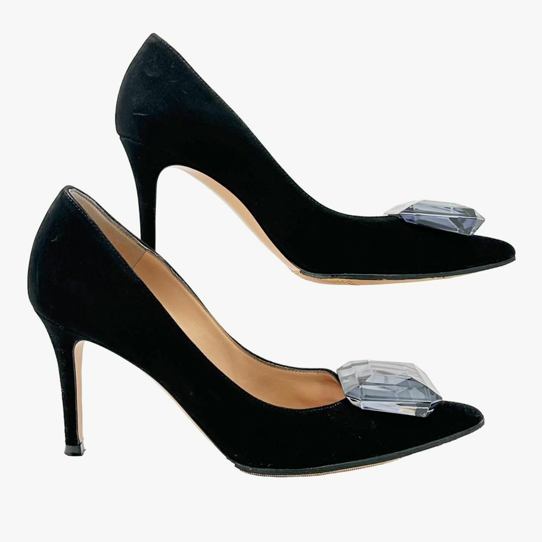 Gianvito Rossi(ジャンヴィットロッシ)の現行品◎ジャンヴィトロッシ ハイヒール ビジュー クリスタル 黒 スエード レディースの靴/シューズ(ハイヒール/パンプス)の商品写真