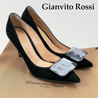 ジャンヴィットロッシ(Gianvito Rossi)の現行品◎ジャンヴィトロッシ ハイヒール ビジュー クリスタル 黒 スエード(ハイヒール/パンプス)