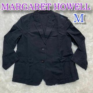 マーガレットハウエル(MARGARET HOWELL)のマーガレットハウエル テーラードジャケット リネン混 麻 七分袖 2 M 黒(テーラードジャケット)