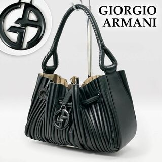 Giorgio Armani - ジョルジオアルマーニ ワンバンドル ハンドバッグ 黒 ジャバラ プリーツ ロゴ