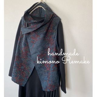 handmade着物リメイク真綿筑波紬ベスト&スカート2点セット反物和洋服(セット/コーデ)