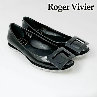 ROGER VIVIER - 極美品◎ロジェヴィヴィエ バックル フラットシューズ エナメル 黒 ブラック 白