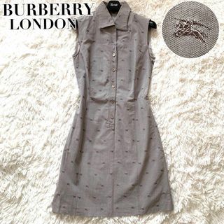 バーバリー(BURBERRY)の極美品✨バーバリー ロンドン ワンピース 総柄 ホースロゴ シャツ グレー(ひざ丈ワンピース)