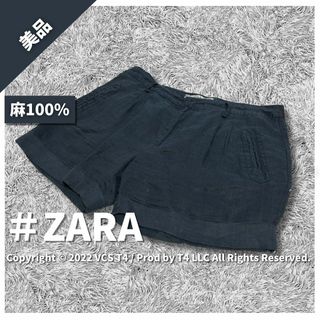 アデイインザライフ(a day in the life)の【美品】ザラ ショートパンツ L ネイビー 麻100% 春夏 お洒落 ✓3357(ショートパンツ)