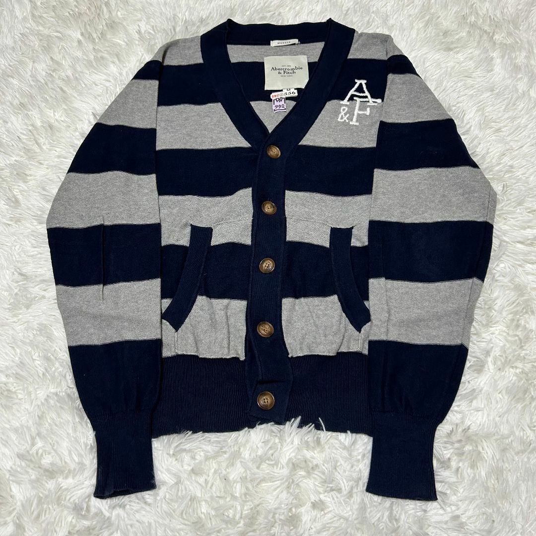 Abercrombie&Fitch(アバクロンビーアンドフィッチ)の【訳あり美品】アバクロンビー&フィッチ カーディガン M ボーダー ✓3338 メンズのトップス(カーディガン)の商品写真