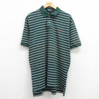 ラルフローレン(Ralph Lauren)のXL★古着 ラルフローレン Ralph Lauren 半袖 ブラント ポロ シャツ メンズ 90年代 90s ワンポイントロゴ 鹿の子 大きいサイズ コットン 緑他 グリーン ボーダー 24apr02 中古 トップス(ポロシャツ)