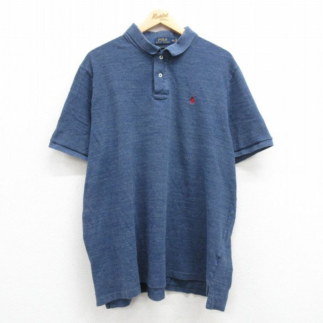 Ralph Lauren(ラルフローレン)のXL★古着 ラルフローレン Ralph Lauren 半袖 ブラント ポロ シャツ メンズ ワンポイントロゴ 鹿の子 大きいサイズ コットン 紺 ネイビー 霜降り 24apr02 中古 トップス メンズのトップス(ポロシャツ)の商品写真