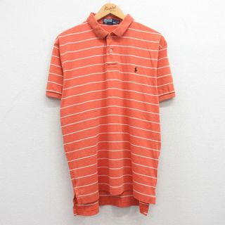 ラルフローレン(Ralph Lauren)のXL★古着 ラルフローレン Ralph Lauren 半袖 ブラント ポロ シャツ メンズ 90年代 90s ワンポイントロゴ コットン オレンジ他 ボーダー 24apr02 中古 トップス(ポロシャツ)