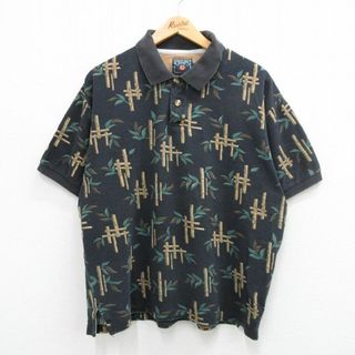 ラルフローレン(Ralph Lauren)のXL★古着 ラルフローレン Ralph Lauren チャップス 半袖 ブランド ポロ シャツ メンズ 80年代 80s 竹 総柄 鹿の子 大きいサイズ コットン 黒他 ブラック 24apr02 中古 トップス(ポロシャツ)